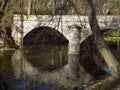 Stone bridge on river Blanice, public park in city Vlasim, central bohemia region