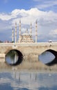 Stone Bridge with Sabanci Mosque, Adana. Royalty Free Stock Photo