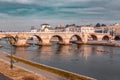 The Stone Bridge spanning the Vardar River in Skopje, North Macedonia Royalty Free Stock Photo