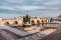 The Stone Bridge spanning the Vardar River in Skopje, North Macedonia Royalty Free Stock Photo