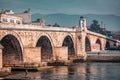 The Stone Bridge spanning the Vardar River in Skopje, North Macedonia Royalty Free Stock Photo