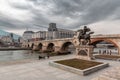 The Stone Bridge spanning the Vardar River in Skopje, North Macedonia Royalty Free Stock Photo