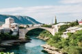 Stone Bridge in the Town Mostar, Bonia and Herzegovina Royalty Free Stock Photo