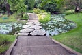 Stone bridge walkway over the water.