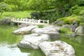 Stone bridge and water pond in Japanese zen garden Royalty Free Stock Photo