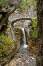 Stone Bridge with Waterfall in Mount rainier natio Royalty Free Stock Photo