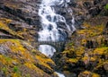 Stone bridge and waterfall on troll road in Norway Royalty Free Stock Photo