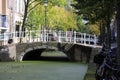 A stone bridge with white railings Royalty Free Stock Photo