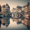 Stone Bridges and Vintage Charm: AI Generated Image of Antique Buildings Along Waterways