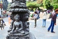 Stone buddha statue nepalese at Swayambhunath pagoda or Swayambu chedi or Swoyambhu stupa or Monkey Temple for nepali people