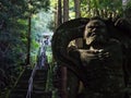 Stone Buddhist guardian deity at a Japanese mountain temple