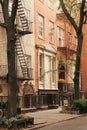 stone building with balconies and fire Royalty Free Stock Photo