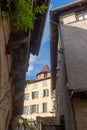 Stone building facade in the historical district of Figeac, France