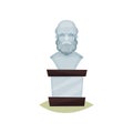 Stone bust of old bearded man. Exhibit of historical museum. Statue of famous person. Flat vector design