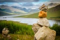 Stone cairn at loch loyne in Scotland Royalty Free Stock Photo