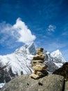 Stone cairn with snow mountain in himalayas Royalty Free Stock Photo