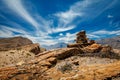 Stone cairn in Spiti Valley in Himalayas Royalty Free Stock Photo