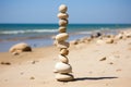 Stone cairn tower, poise stones, rock zen sculpture, light grey pebbles Royalty Free Stock Photo