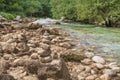 Stone cairns on the Soca river