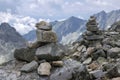 Stone cairns in Tatra mountains, Slovakia, harmony and balance under mount Rysy