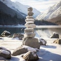Stone Cairns in a Winter Wonderland
