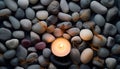 Stone candle burning, glowing flame symbolizes spirituality generated by AI