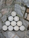 Stone cannon balls at Fortaleza do Monte, Macau Royalty Free Stock Photo