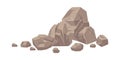 Stone. Cartoon heap of heavy cobbles. Solid natural building material or mountain landscape element. Pile from large and Royalty Free Stock Photo