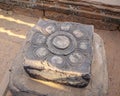 Stone carved as a lotus thought to be a place to make a fertility offering in the 10th-century, red sand stone, temple dedicated