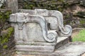 The stone carved dragon balustrade at the entrance to the Atadage at Polonnaruwa in Sri Lanka. Royalty Free Stock Photo