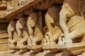 Stone carved erotic bas relief in Hindu temple in Khajuraho, India Royalty Free Stock Photo