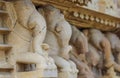 Stone carved erotic bas relief in Hindu temple in Khajuraho, India Royalty Free Stock Photo