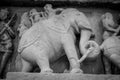 Stone carved erotic bas relief in Hindu temple in Khajuraho, India Royalty Free Stock Photo