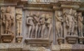 Stone carved erotic bas relief in Hindu temple in Khajuraho, India. Royalty Free Stock Photo