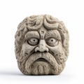 Stone Carved Face Statue On White Isolated Background