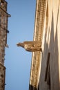 Stone carved Gargoyle mounted on the exterior of a historic building in Barcelona