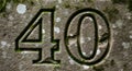 Weathered stone number 40 carved with moss growing in crevices, symbolizing age and history Royalty Free Stock Photo