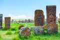 Stone carved old stones traditional khachkars, Noratus cemetery