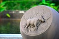 Stone carved into various animal shapes Beside the pool