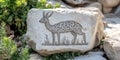 Stone Carving of an Antelope Ancient Petroglyph on Rock in Nature Royalty Free Stock Photo