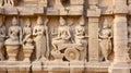 Stone carving bas relief sculptures on Adinath Jain Temple, famous indian tourist site Khajuraho, Madhya Pradesh, India, AI