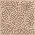 Stone carving, beige circle pattern. Talavera mosaic. Relief ethno rings tile. Bas - relief on the wall. Illustration
