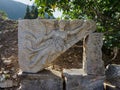 Stone carving of the goddess Nike at the ruins of the ancient city of Ephesus, Turkey Royalty Free Stock Photo