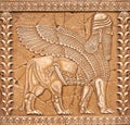 Stone Carving Lamassu or Shedu in Mesopotamia mitology Royalty Free Stock Photo