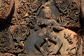 Lord Shiva decoration on stones of Temple Banteay Srei, Cambodia. Carvings from Hindu mythology on walls Banteay Srei, Angkor Wat.