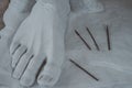 Stone carving tools on the David sculpture by Michelangelo, Carrara, Italy