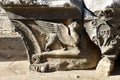 A carving of a winged beast at the temple of Apollo at Didim in Turkey. Royalty Free Stock Photo