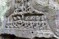 The stone carvings at Ta Prohm Temple. Is an abandoned Buddhist temple in a jungle. Angkor Wat. Cambodia Royalty Free Stock Photo