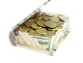 Stone casket topfull coins Royalty Free Stock Photo