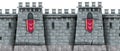 Stone castle wall seamless background, medieval city brick fortification tower, standard, loophole. Royalty Free Stock Photo